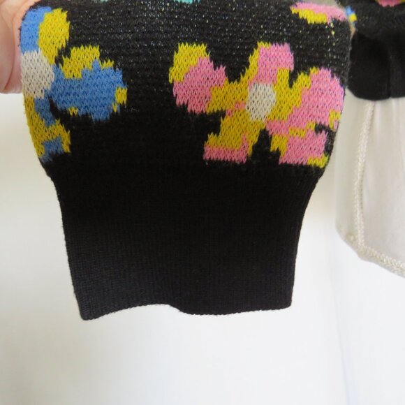 aLAB Floral Black Multicolor Long Sleeves Cropped Women’s Sweater M - Picture 4 of 9